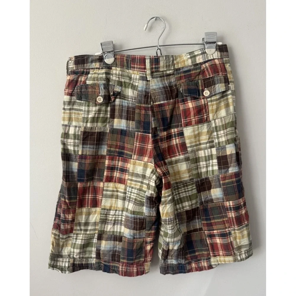 Y2K Boys Baggy Plaid Cotton Shorts Brown Green Size 16 Husky 32